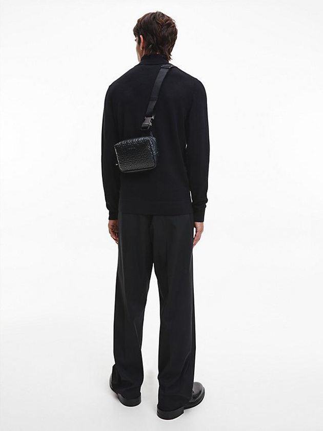 Black Calvin Klein Merino Wool Roll Neck Jumper Men Sweater | TRWN-48503