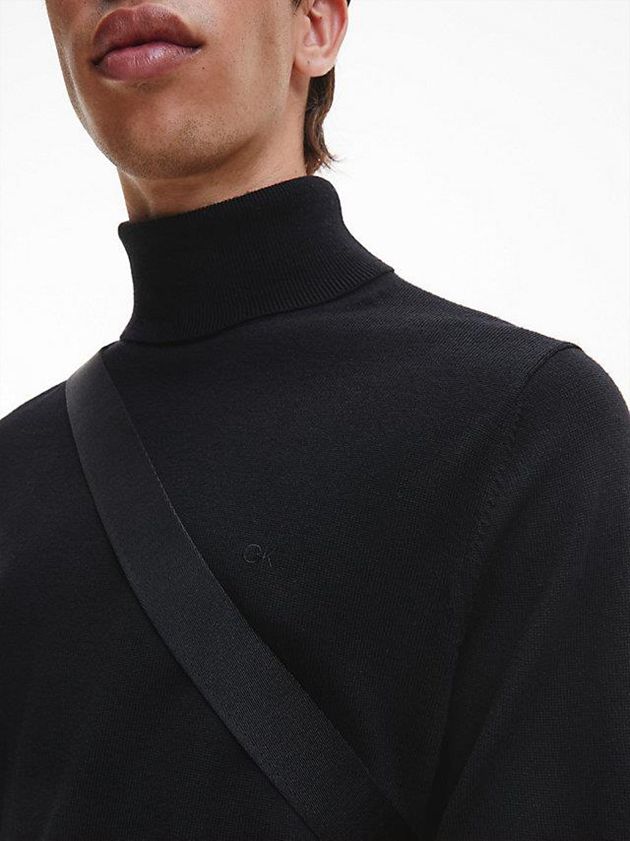 Black Calvin Klein Merino Wool Roll Neck Jumper Men Sweater | TRWN-48503