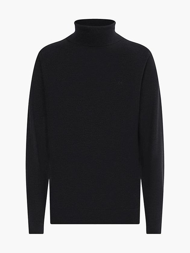 Black Calvin Klein Merino Wool Roll Neck Jumper Men Sweater | TRWN-48503