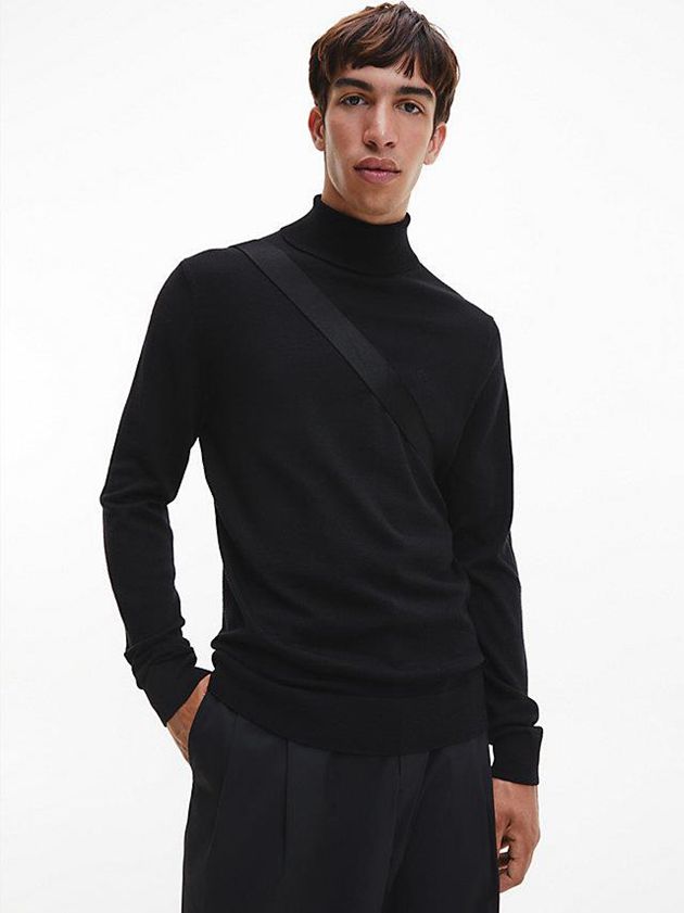 Black Calvin Klein Merino Wool Roll Neck Jumper Men Sweater | TRWN-48503