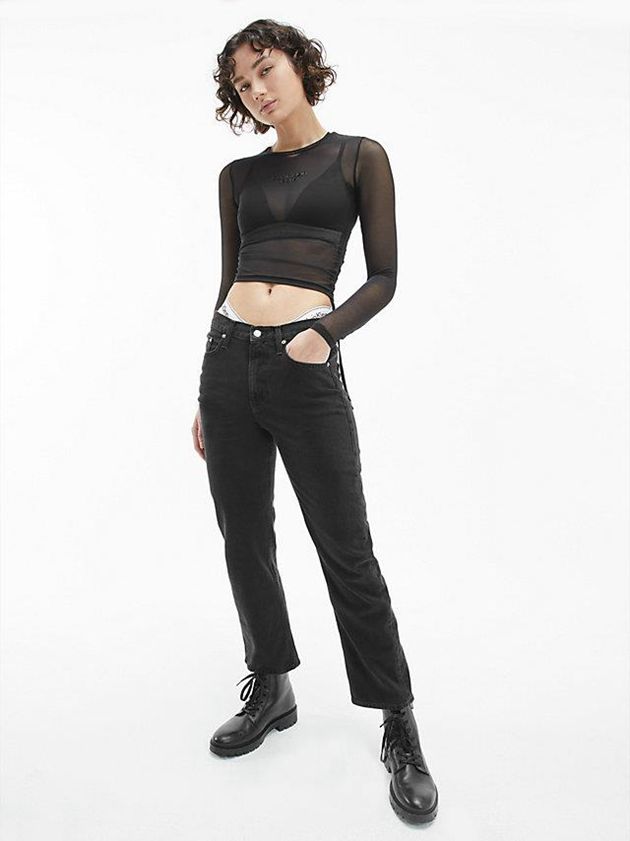 Black Calvin Klein Mesh Drawstring Women Top | AWBC-31827