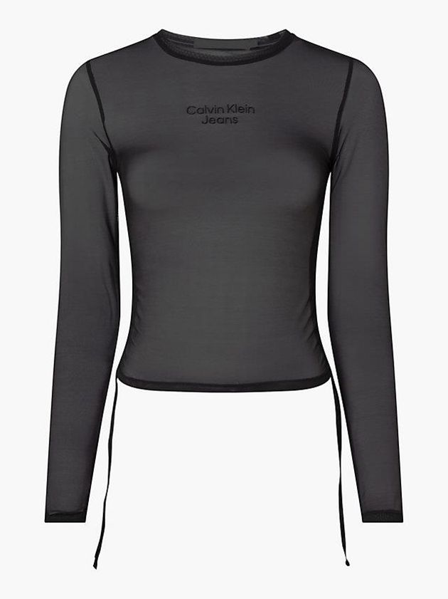 Black Calvin Klein Mesh Drawstring Women Top | AWBC-31827