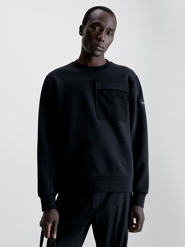 Black Calvin Klein Mesh Pocket Men Sweatshirt | IOPS-43712