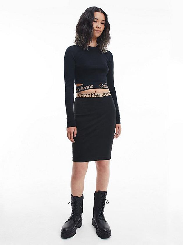 Black Calvin Klein Milano Jersey Logo Tape Pencil Women Skirt | LQHG-69701