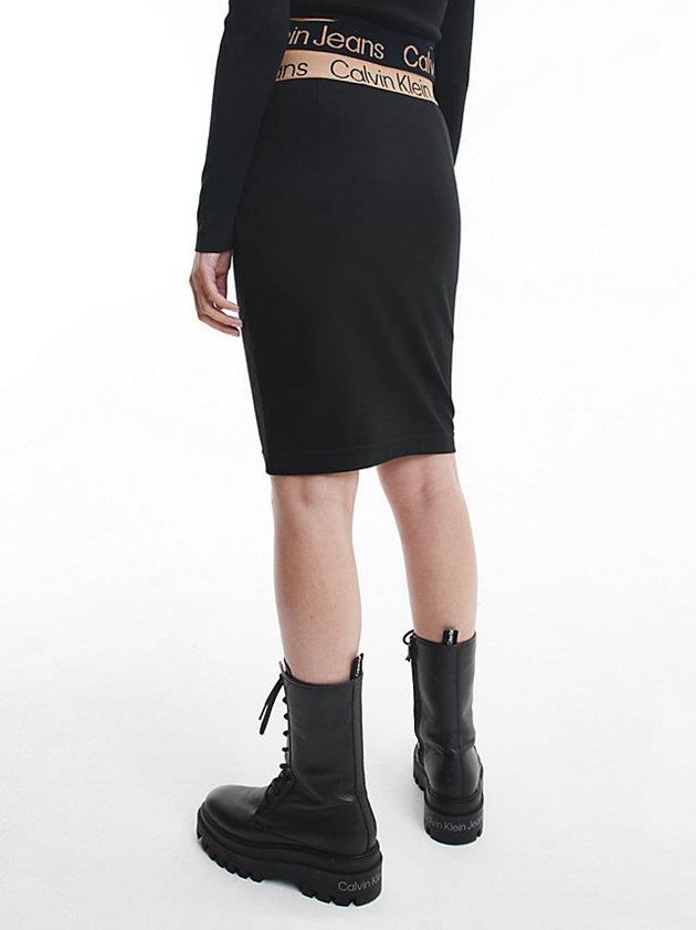 Black Calvin Klein Milano Jersey Logo Tape Pencil Women Skirt | LQHG-69701