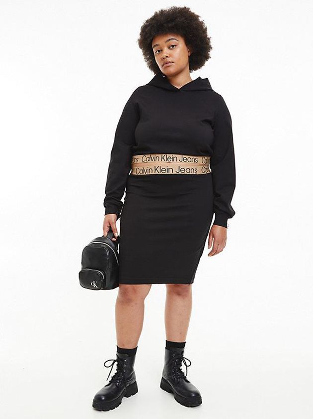 Black Calvin Klein Milano Jersey Logo Tape Pencil Women Skirt | LQHG-69701
