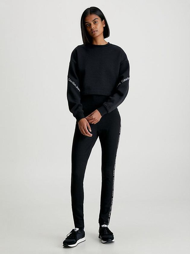 Black Calvin Klein Milano Jersey Logo Tape Women Leggings | ODHT-93261