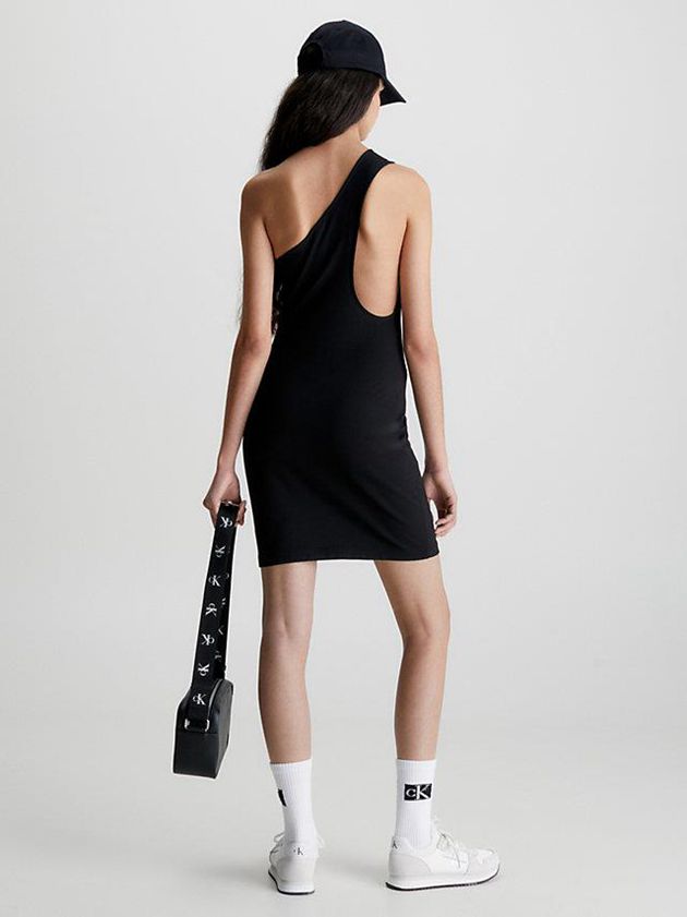 Black Calvin Klein Milano Jersey One-Shoulder Women Dress | OUVQ-63579