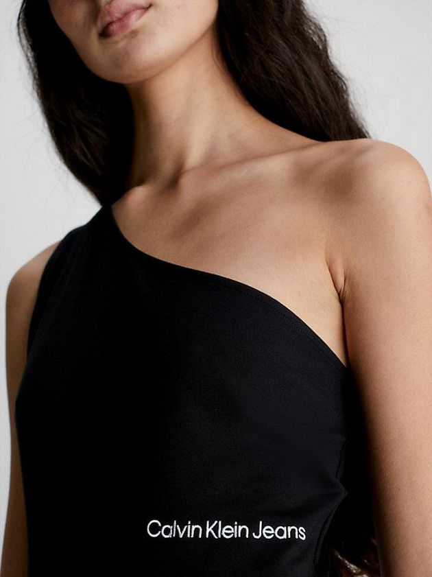 Black Calvin Klein Milano Jersey One-Shoulder Women Dress | OUVQ-63579