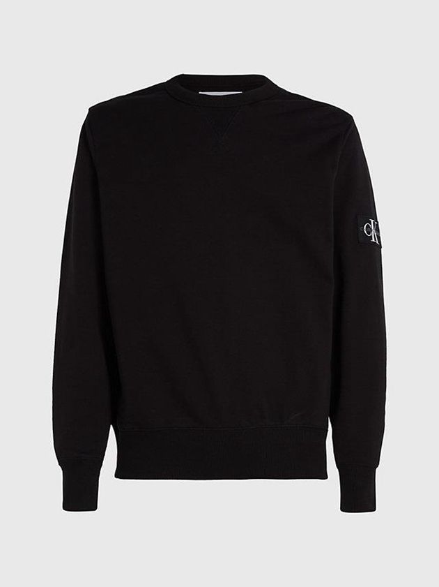 Black Calvin Klein Monogram Badge Men Sweatshirt | ATVW-90854