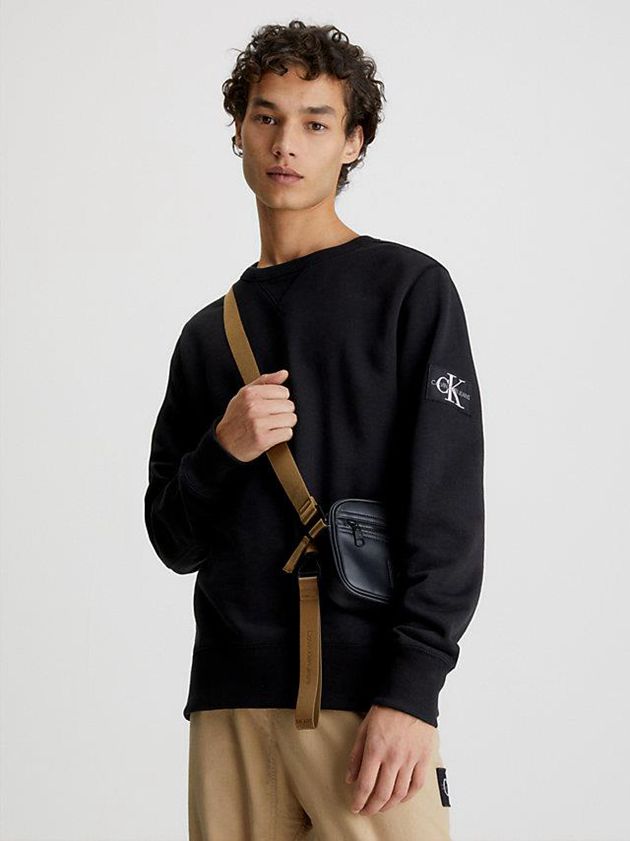 Black Calvin Klein Monogram Badge Men Sweatshirt | ATVW-90854