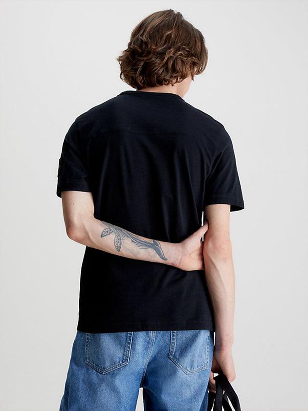 Black Calvin Klein Monogram Badge Men T-Shirt | HVTL-54837