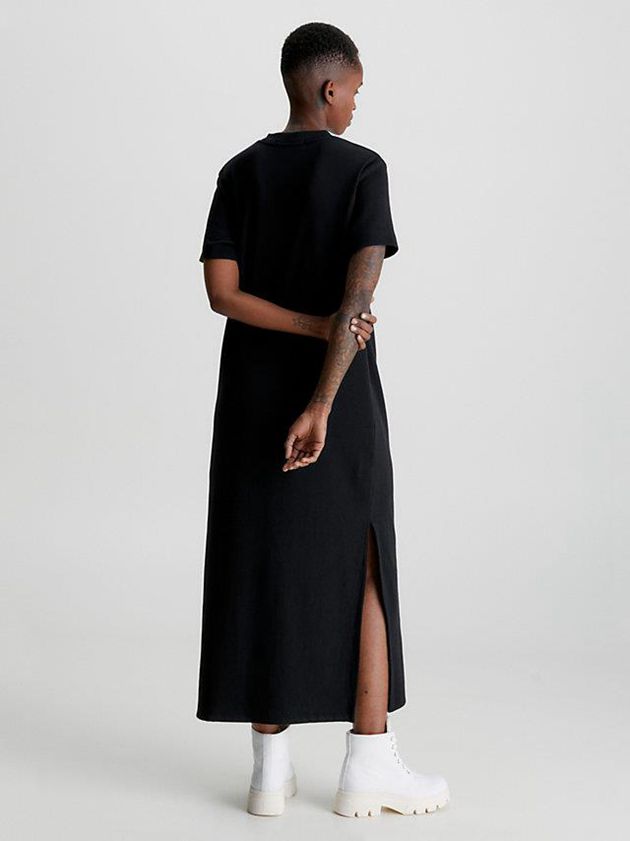 Black Calvin Klein Monogram Maxi T-Shirt Women Dress | DYAL-51068
