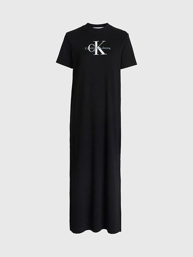 Black Calvin Klein Monogram Maxi T-Shirt Women Dress | DYAL-51068