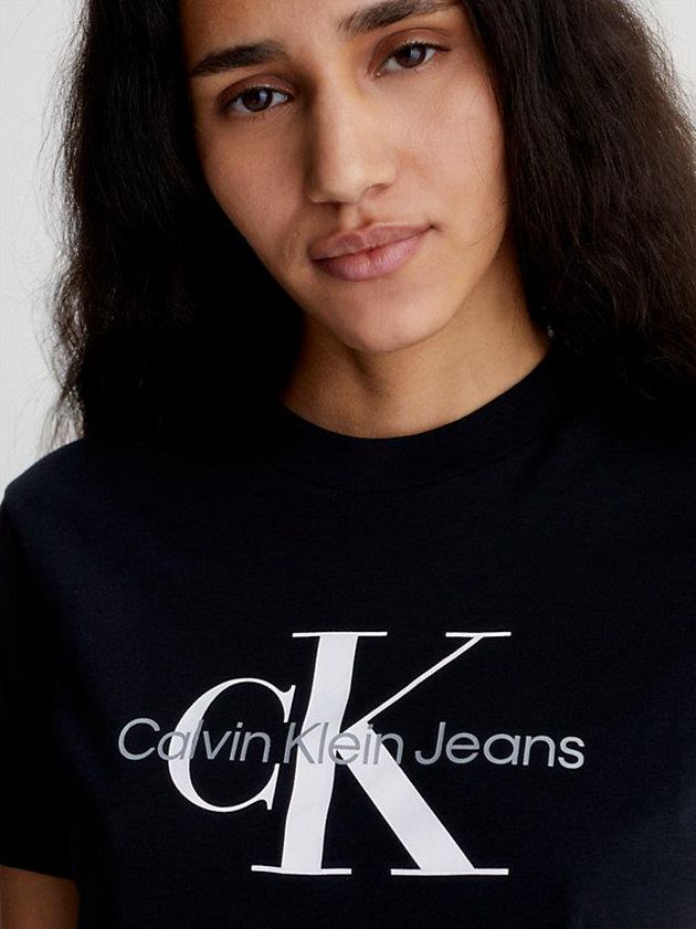 Black Calvin Klein Monogram Women T-Shirt | FGTA-67520