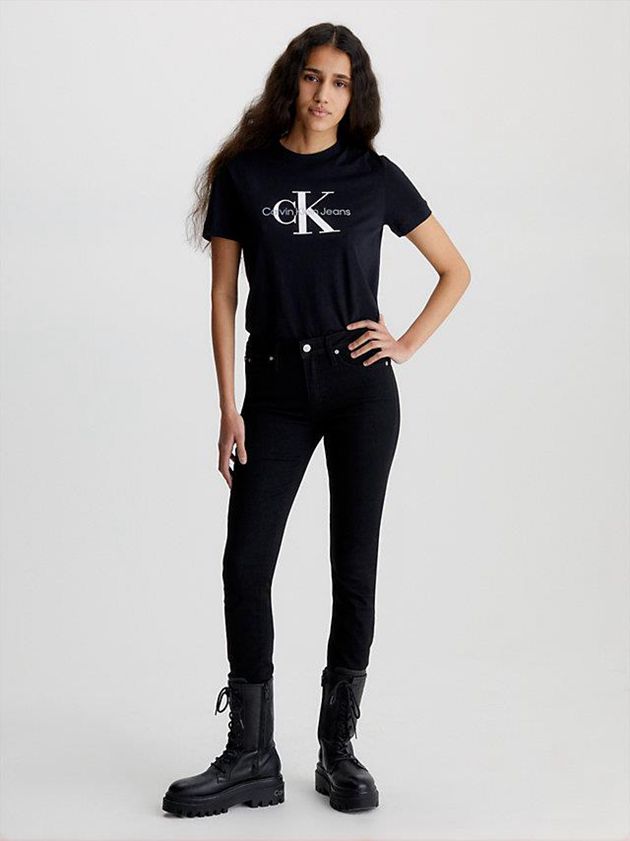 Black Calvin Klein Monogram Women T-Shirt | FGTA-67520