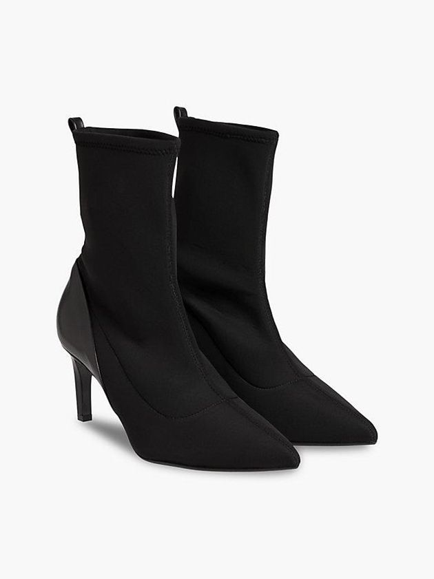 Black Calvin Klein Neoprene And Leather Heeled Ankle Women Boots | JCVI-23697