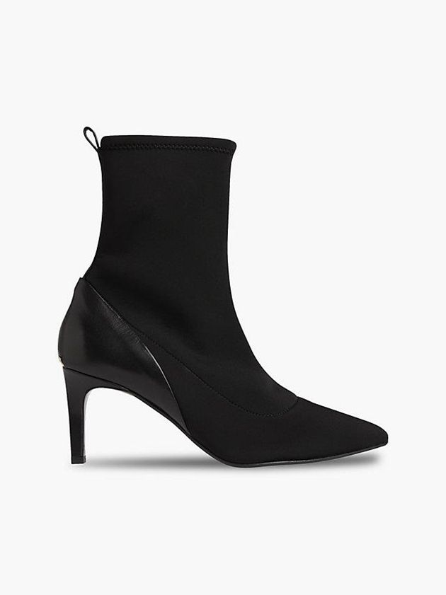 Black Calvin Klein Neoprene And Leather Heeled Ankle Women Boots | JCVI-23697