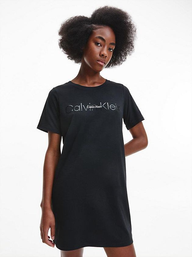 Black Calvin Klein Night Shirt - Embossed Icon Women Top | DAOC-75498