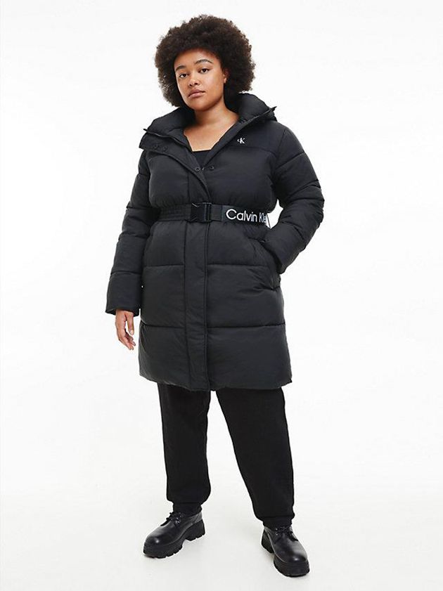 Black Calvin Klein Nylon Belted Puffer Women Coat | KCOS-34260