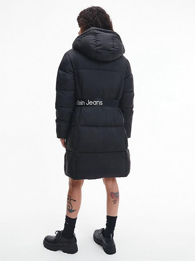 Black Calvin Klein Nylon Belted Puffer Women Coat | KCOS-34260