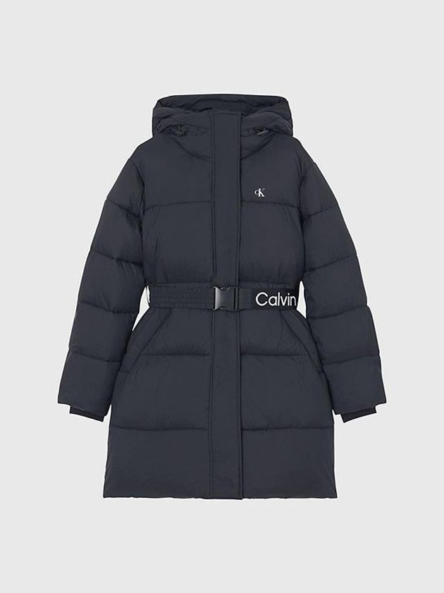 Black Calvin Klein Nylon Belted Puffer Women Coat | KCOS-34260