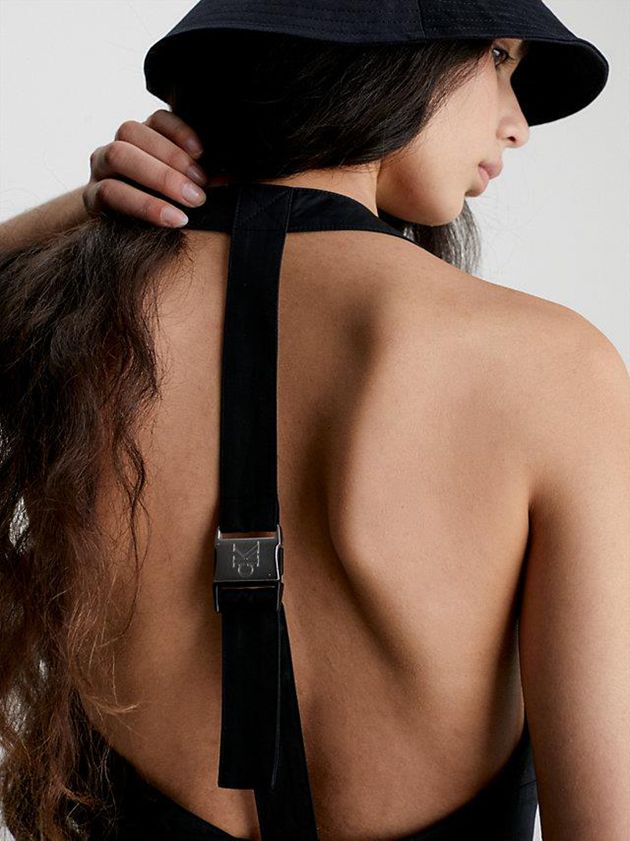 Black Calvin Klein Open Back Utility Women Dress | DSRA-64715