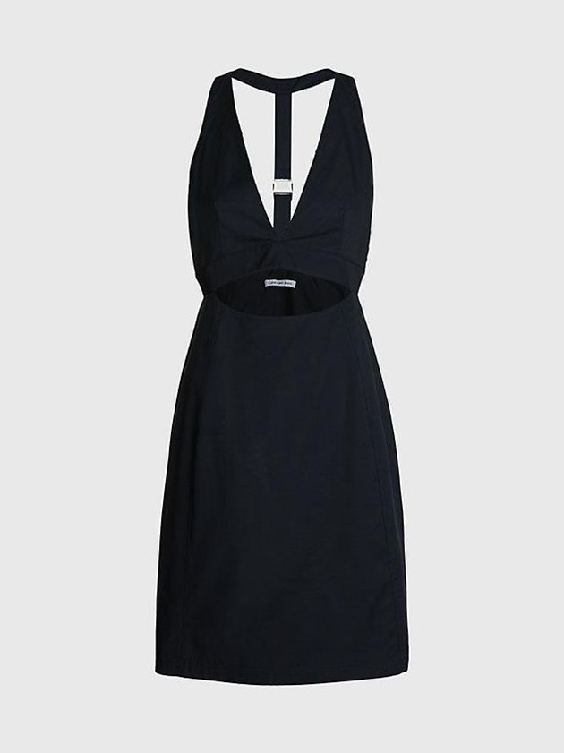 Black Calvin Klein Open Back Utility Women Dress | DSRA-64715