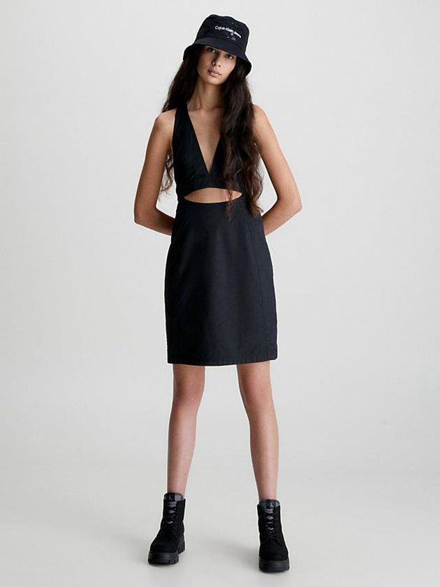 Black Calvin Klein Open Back Utility Women Dress | DSRA-64715