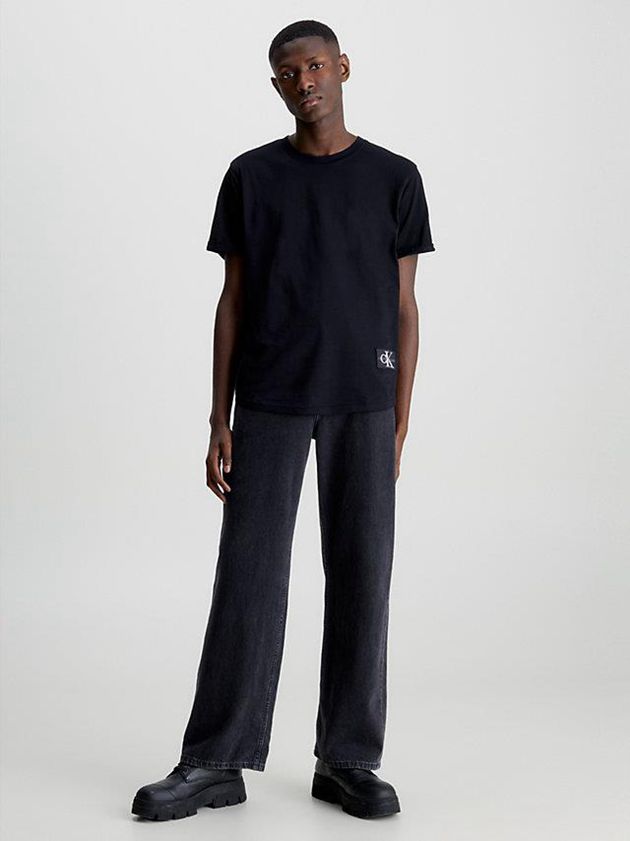 Black Calvin Klein Organic Cotton Badge Men T-Shirt | KZWB-24157