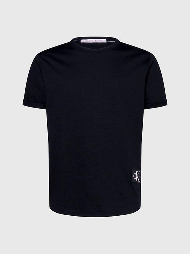 Black Calvin Klein Organic Cotton Badge Men T-Shirt | KZWB-24157