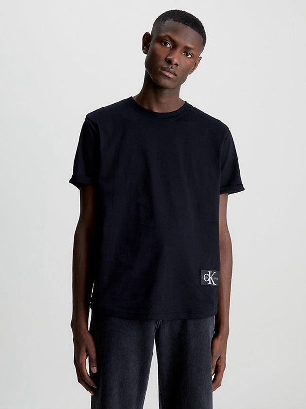 Black Calvin Klein Organic Cotton Badge Men T-Shirt | KZWB-24157