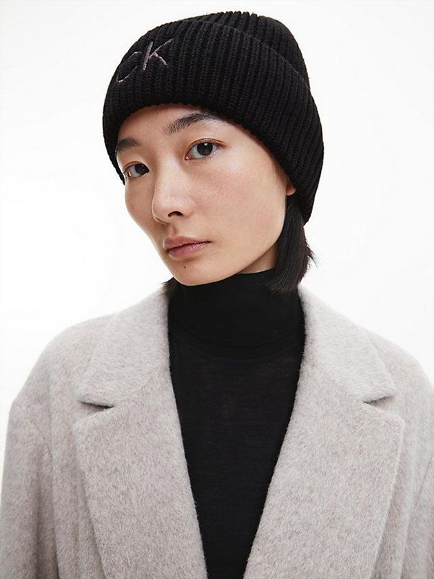 Black Calvin Klein Organic Cotton Blend Women Beanie | LKGJ-18296