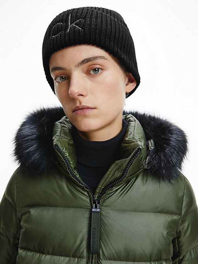 Black Calvin Klein Organic Cotton Blend Women Beanie | LKGJ-18296