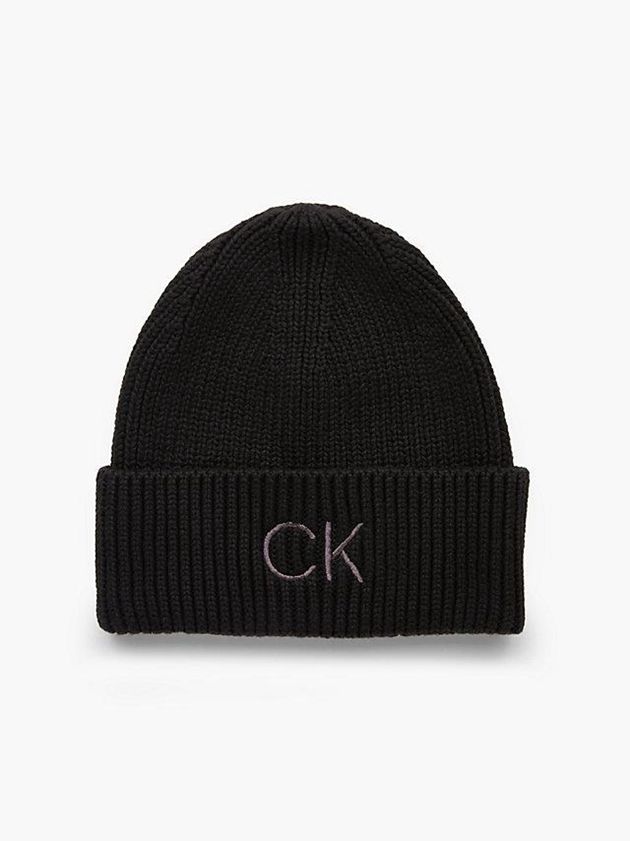 Black Calvin Klein Organic Cotton Blend Women Beanie | LKGJ-18296
