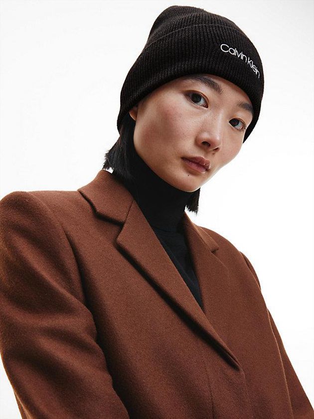 Black Calvin Klein Organic Cotton Blend Women Beanie | YDFT-13075