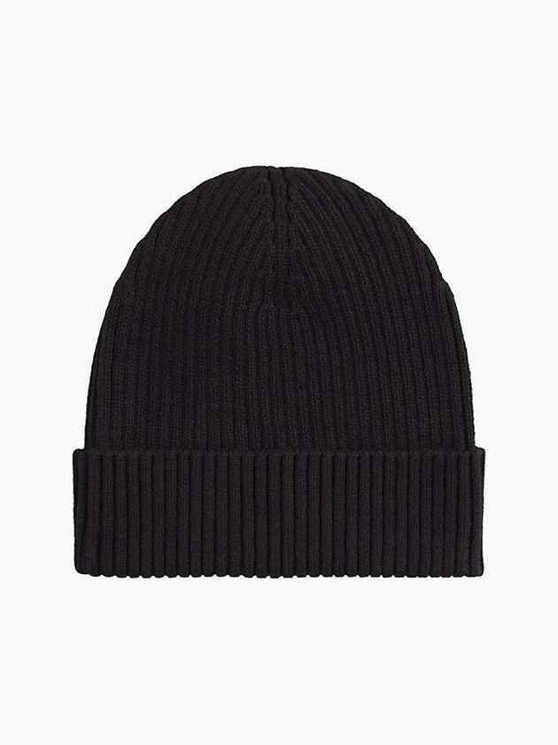 Black Calvin Klein Organic Cotton Blend Men Beanie | RHIK-96704
