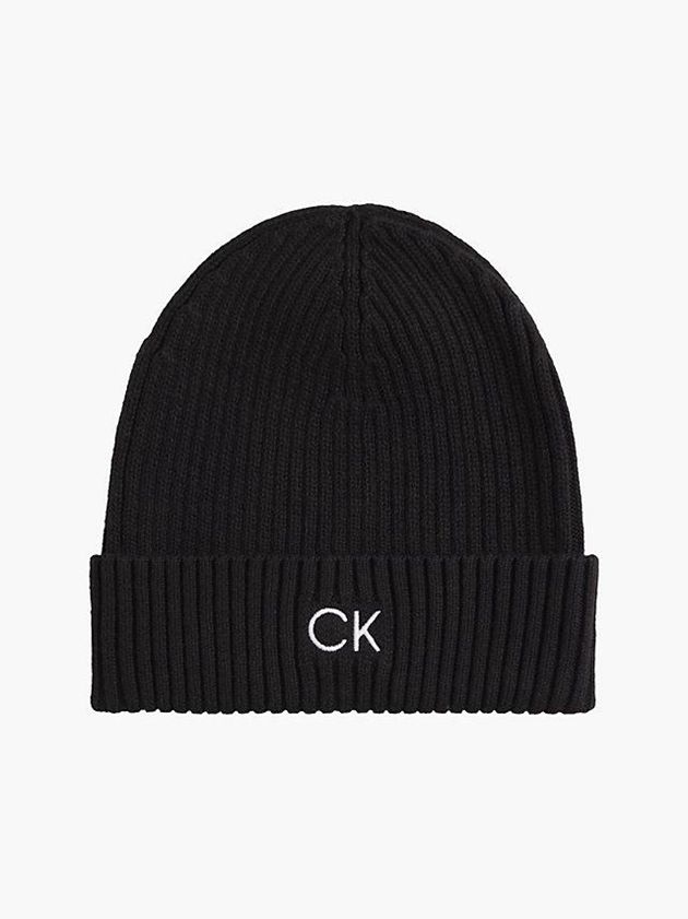 Black Calvin Klein Organic Cotton Blend Men Beanie | RHIK-96704
