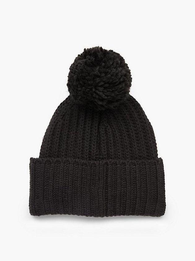Black Calvin Klein Organic Cotton Blend Pom-Pom Women Beanie | XPMK-97528