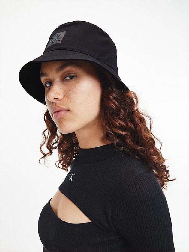 Black Calvin Klein Organic Cotton Bucket Women Cap | GUIT-48906