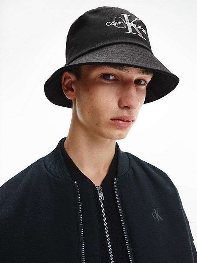 Black Calvin Klein Organic Cotton Bucket Men Cap | RNEK-95768