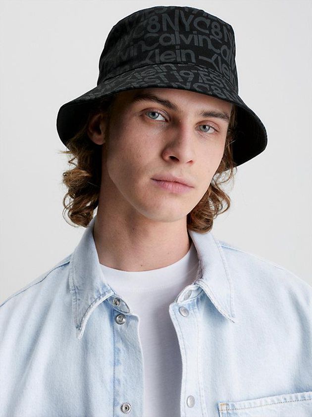 Black Calvin Klein Organic Cotton Bucket Men Cap | FSRA-81496