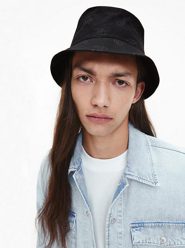 Black Calvin Klein Organic Cotton Bucket Men Cap | DEIO-72153
