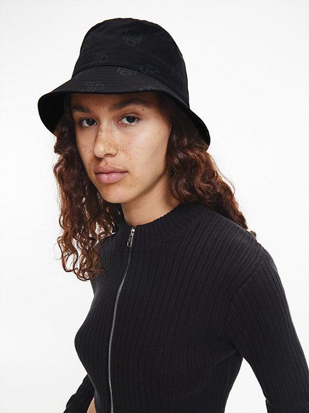 Black Calvin Klein Organic Cotton Bucket Men Cap | DEIO-72153