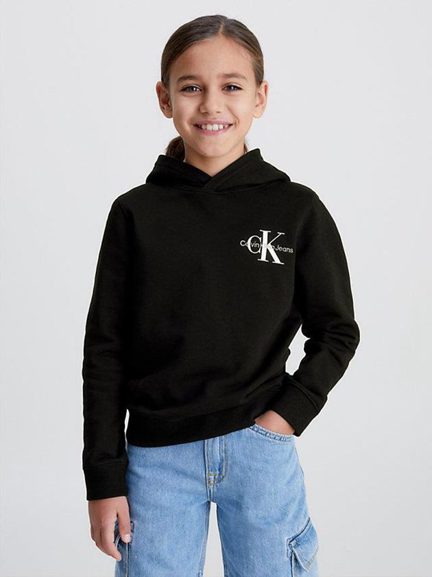 Black Calvin Klein Organic Cotton Girls's Hoodie | CLOU-08127