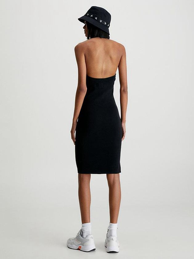 Black Calvin Klein Organic Cotton Halter Neck Women Dress | AGUV-28174