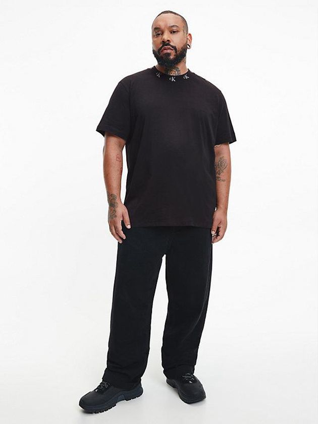 Black Calvin Klein Organic Cotton Logo Collar Men T-Shirt | RQLH-68409