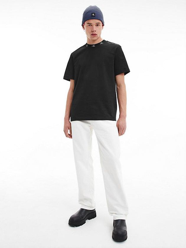 Black Calvin Klein Organic Cotton Logo Collar Men T-Shirt | RQLH-68409