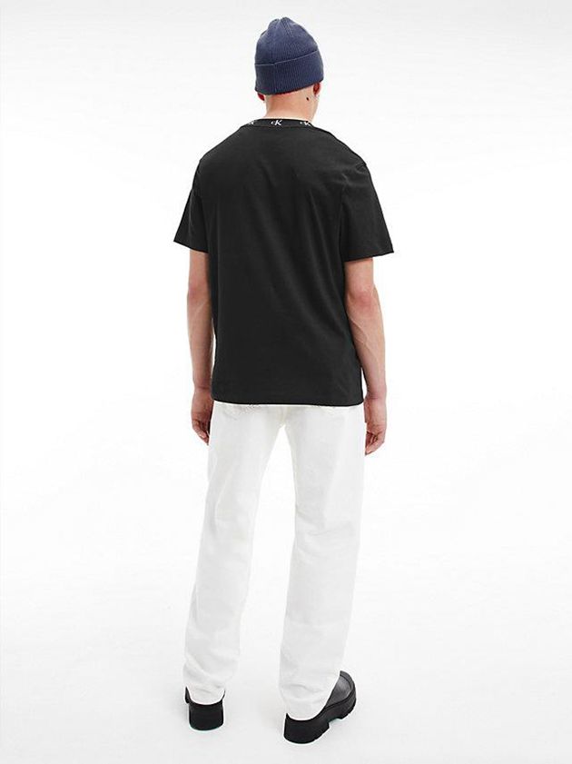 Black Calvin Klein Organic Cotton Logo Collar Men T-Shirt | RQLH-68409
