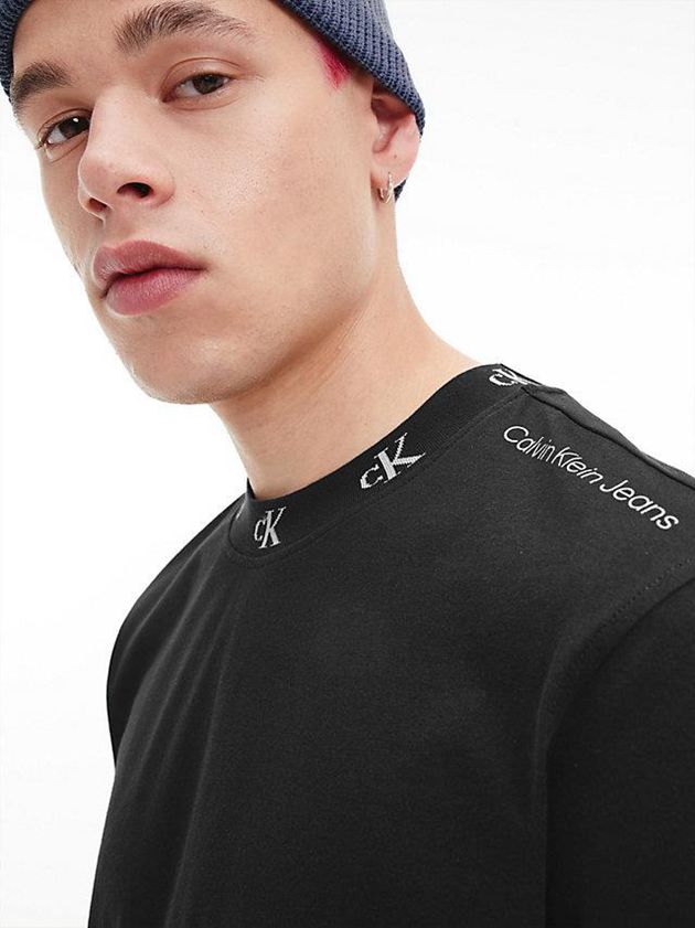 Black Calvin Klein Organic Cotton Logo Collar Men T-Shirt | RQLH-68409